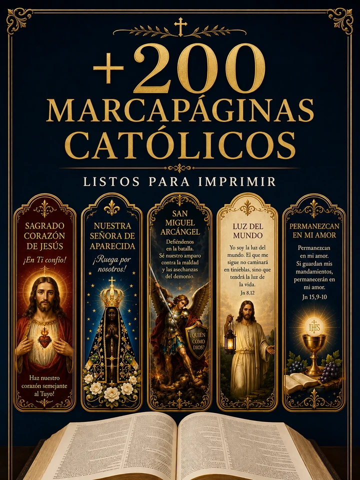 Vista de los 200 marcapáginas católicos listos para imprimir