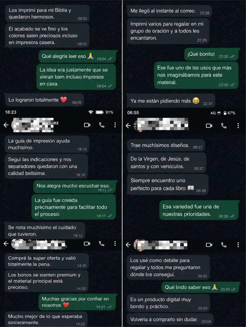 Depoimentos de clientes por WhatsApp